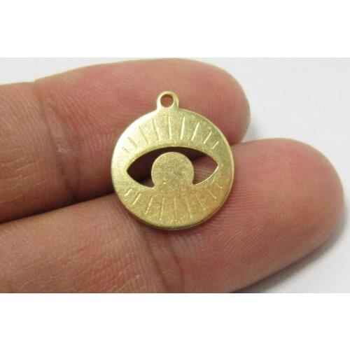 30pcs Brass eye charms 17x15mm Round raw brass evil eye with loop R651