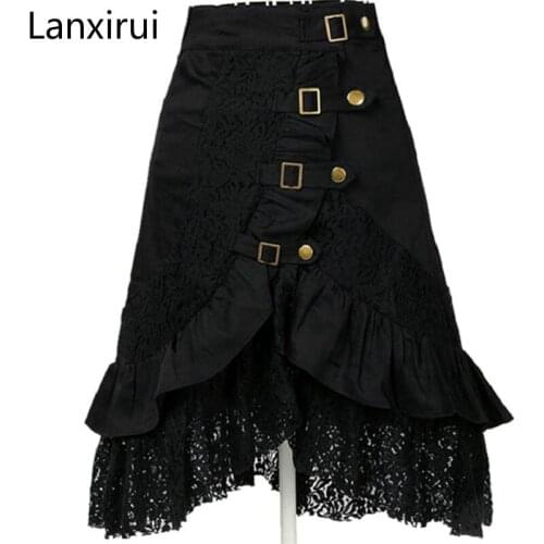 Hot Women Steampunk Clothing Skirt Punk Gothic Retro Black /White Lace Skirt Party Club Wear Saia Femininas Plus Size S -Xxl