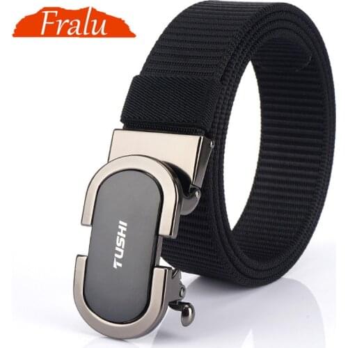 FRALU 2020 new mens belt personalized design automatic buckle canvas belt thickened nylon belt wild casual outdoor belt 3.5cm