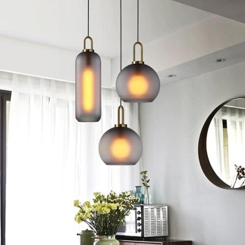 Modern Matte Black Glass Pendant Light Lighting for Living Dining Room Bedroom Bedside Office Study Hanging Lamp Home Decoration