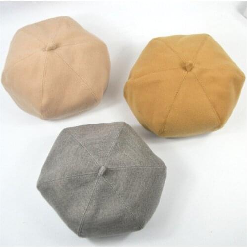 British-Style Versatile Solid Color Woolen Beret Octagonal Cap Korean-style Cool GIRLS Autumn And Winter Days Simple Pumpkin Pa