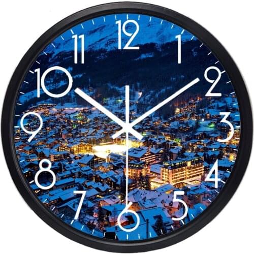 Evening Town Of Switzerland View Wall Clock Real Picture Design Wall Clock Originality Quiet Clock