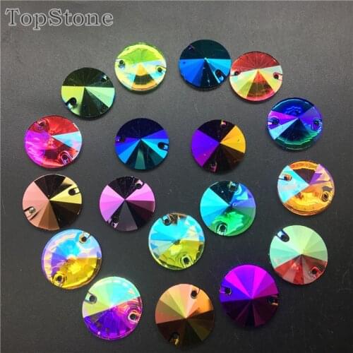 TopStone Mix AB Colors 14mm Rivoli High Quality Resin Sew On Stone Flatback Round Sew On Rhinestone For Clothes