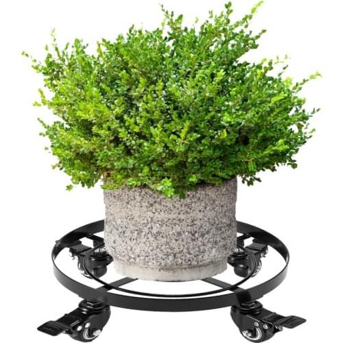 Iron Round Flower Plant Pot Tray 4 Wheels Heavy Planter Flowers Pot Mover Trolley Plate Stand Holder Home Garden Tools