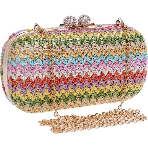 Women Evening Chains Hard Knitted Fashion Bags Diamonds Small Day Clutch Party Wedding Shoulder Purse Polyester Crystal Handbags