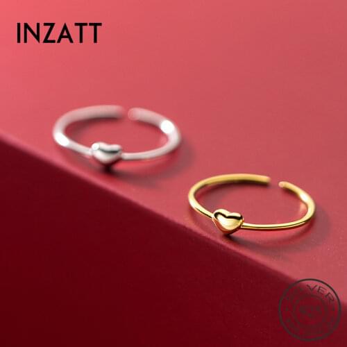 INZATT Real 925 Sterling Silver Heart Adjustable Ring For Fashion Women 18k Gold Fine Jewelry Cute Minimalist Accessories