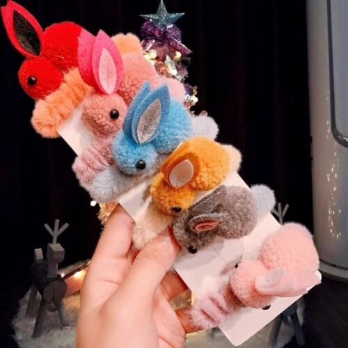 1 Set Winter Plush Cartoon Rabbit Hair Clips For Girls Cute Handmade Hairpin Hair Accessories Set Sweet Barrette