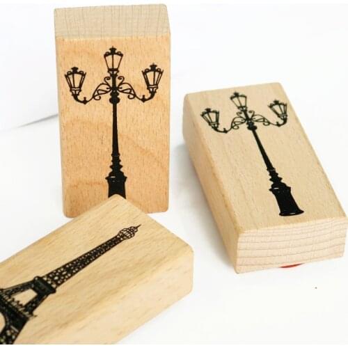 1PC Wood Rubber Stamp Street Lamp Effel Tower Decoration Stamps DIY Scrapbook Project Tools