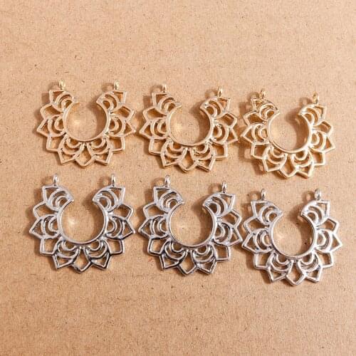 10pcs 28*29mm 2 Colors Alloy Hollow Flower Charms Pendants for Bracelets Necklaces DIY Making Handmade Jewelry Finding Accessory