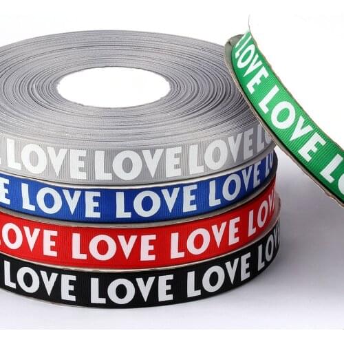 100 Yards/Lot 20mm Width Ribbon LOVE Print Ribbed Webbing Polyester Lanyard Making Strap For Dog Pet Collar Bag Tape DIY 5 Color