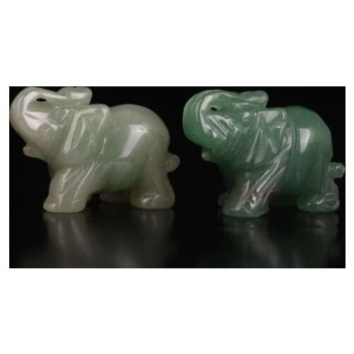 2 DONGLING JADE CARVING LIFELIKE FIGURINES ELEPHANT STATUE PENDANT COLLECTABLE