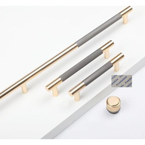 2Pcs Aluminum Alloy Knurled Texture T Bar Pull Grey Gold Furniture Cabinet Cupboard Closet