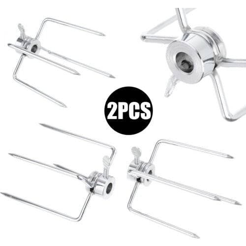 2Pcs BBQ Stainless Steel Spit Forks Rotisserie Forks For Charcoal Chicken Grill Rotisserie Barbecue Tool