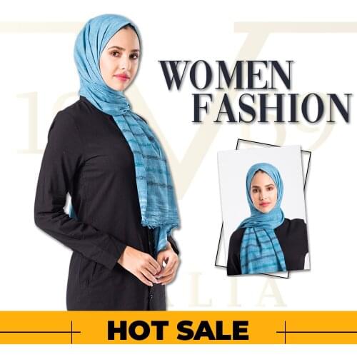 2020 Hot Sale Women 75x200 cm Blue Cotton Shawl Silky Scarf Muslim Hijab Wrap Female Neck Warm Headband Face Mask Lady