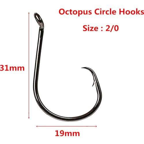 50pcs 2/0 Octopus Circle Fishing Hooks Saltwater Ocean Barbed offset fishhooks High Carbon Steel Chemically Sharpened Tackle