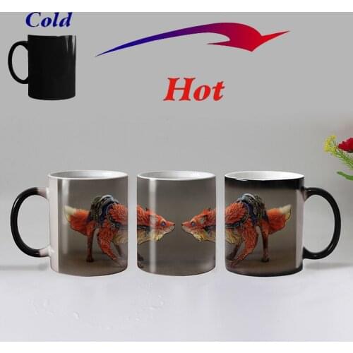 Free shipping 11OZ Fun son Wolf Animal Heat reveals mugs Ceramic color changing coffee Mugs Magic teacup Mugs the best gift