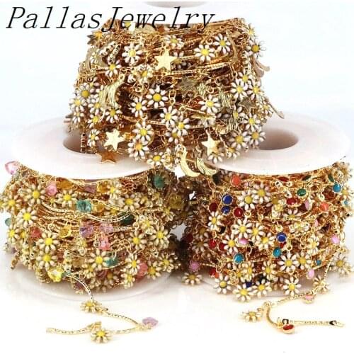 5Meters Fashion Gold Color Flower Charm Chain Gold Plated Enamel Flowers Chains for Necklace Bracelet Accessories Jewelry Making