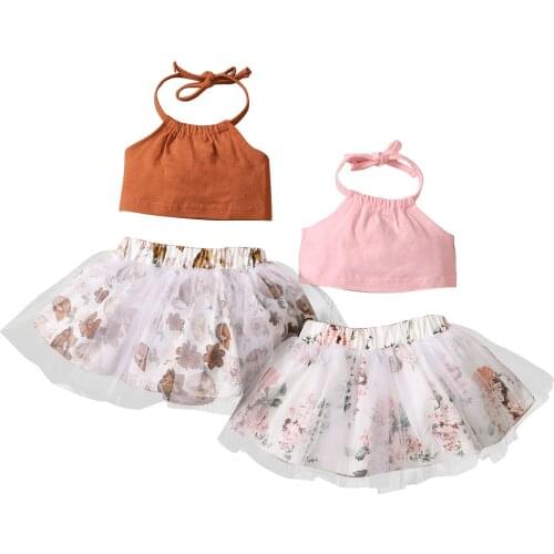 Citgeett Summer Infant Baby Girls Sweet Clothes Sets Strap Sleeveless Solid Tops Lace Flowers Printed Skirts Clothes Set 0-18M