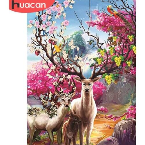 HUACAN Full Square/Round 5d Diamond Painting Deer Handmade Gift DIY Diamond Embroidery Animal Mosaic Needlework Wall Art