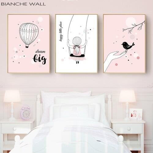 Happy Little Girl Cartoon Quote Wall Decoration Poster Canvas Painting Art Print Picture Wall Art Girl Bedroom Home Decor