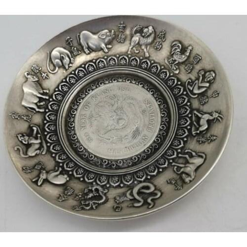 China White copper twelve zodiac plate saucer crafts statue