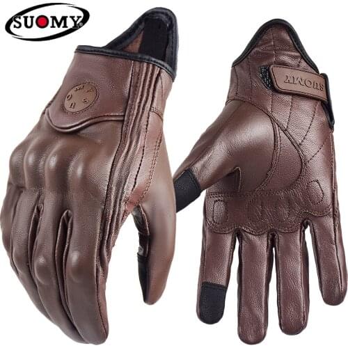 Touch Screen Retro Leather motorcycle gloves Unisex motorbike moto bike Racing Riding gloves guanti moto S~XXL Pink Black Yellow
