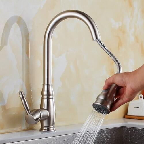Kitchen Faucets Pull Out Spout Chrome/Golden/Nickel/Black Brass Single Handle Single Hole Kitchen Tap Rotating Water Mixer Taps