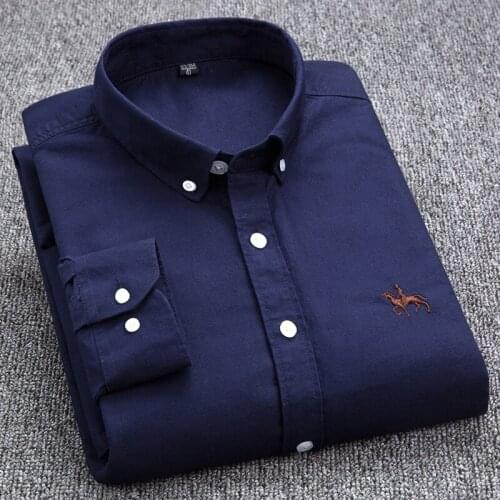New Arrival Fashion Large Oxford Long Sleeve 100%cotton Men Youth Embroidery Casual Shirts Plus Size S-L XL 2XL 3XL 4XL 5XL 6XL