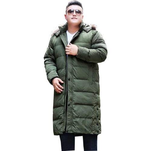 Mens Winter Jackets Fashion Hooded Warm Cotton Casual Hooded Jacket Mens Long Over Knees Oversized Coat for 170kg Mens Wear