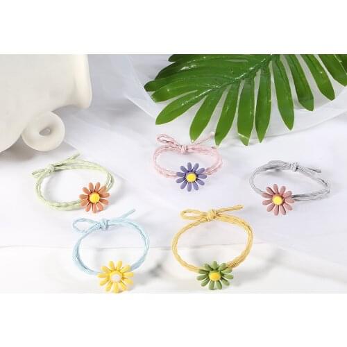 1PC/2Pcs Daisy Hair Rope Rubber Band Hair Ring Set Leather Cover Head Rope Korean Small Fresh and Simple Personality Lovely