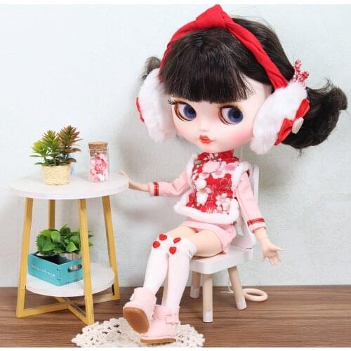 Outfits for ICY DBS Blyth doll Christmas dress New year celebration clothes cute earmuffs suit for 1/6 BJD OB24 anime