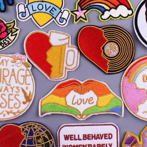 Love Rainbow Gay Patches For Clothing Letter Embroidered Patches For Clothes Cartoon Embroidery Patch For T-shirt Badges Stripe