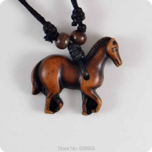NEW Vintage little horse brown resin Carving Pendant Necklace Amulet Lucky Gift Tribal Totem Fashion Jewelry