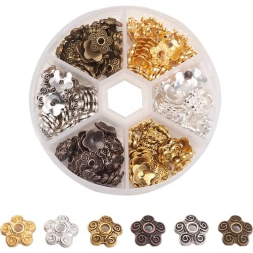 About 180pcs/box Mixed Tibetan Style Alloy 5-Petal Flower Bead Caps for jewelry making DIY findings ,10x3mm, Hole: 2mm F80