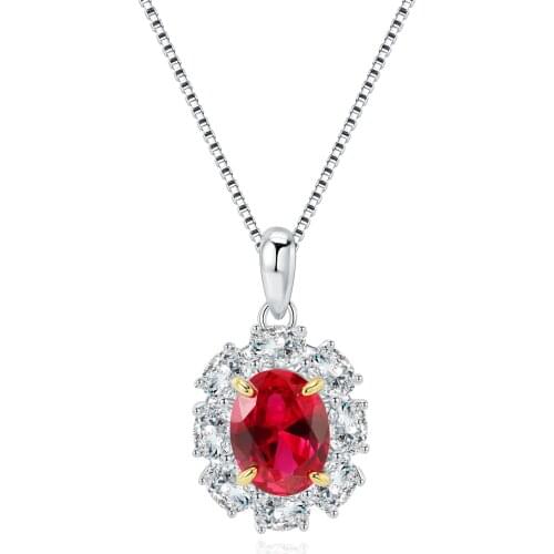 Luxury Real 925 Silver Flower Ruby Anniversary Party Pendant Necklace Fine Jewelry