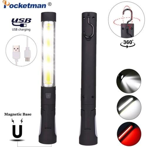 Pocketman Portable Work Light COB+LED Flashlight Magnetic Working Lamp USB Rechargeable Torch Car Repair Lights With Hook