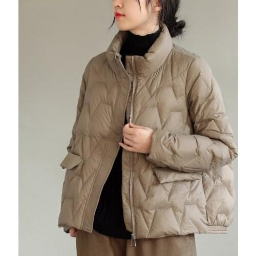 Ailegogo Ultra Light Down Jacket Winter Women Stand Collar Feather Puffer Coat 90% White Duck Down Parkas Solid Color Outerwear