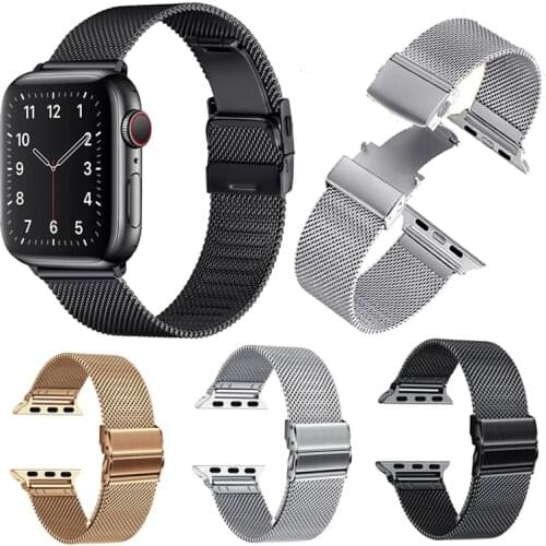 Milanese loop strap for Apple watch 44mm 40mm Series 6 5 4 SE Metal butterfly buckle bracelet band for iwatch 3 2 band 42mm 38mm