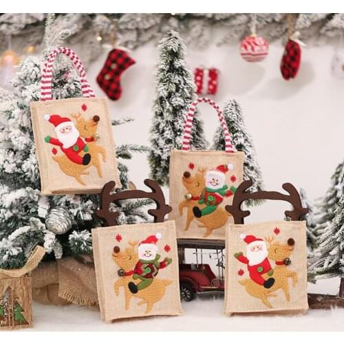 Christmas Handbag Bags Kids Candy Boxes New Year Christmas Tree Gift Bags Xmas Cookie Candy Bag Linen Packing Box Navidad Decor