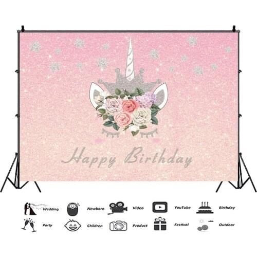 Pink Theme Unicorn Background Portrait Photography Girls Like Birthday Party Photozone Photo Decor Backdrops Photocall Studio