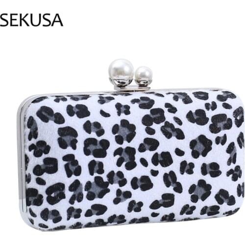 Sexy Leopard Women Evening Bags New Desing PU Fashion Ladies Party Clutches Leather Pearl Chain Shoulder Purse