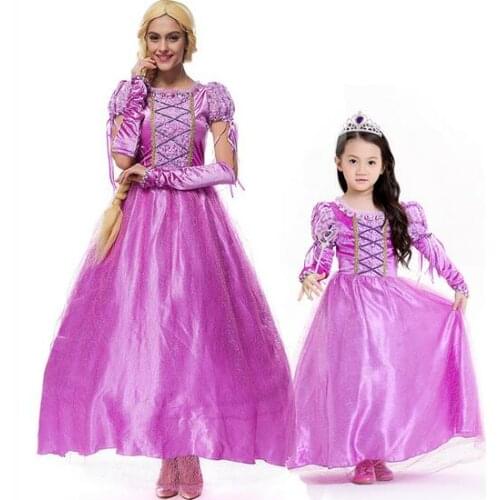 Princess Rapunzel Halloween sexy M-XL Women Adult Child party Costume Cosplay fancy dress+gloves carnival Dress