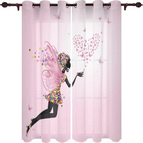 Pink Girls Fairy Butterflies Flower Modern Curtains For Living Room Bedroom Window Treatment Blinds Drapes Kitchen Curtains