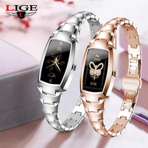 LIGE New Fashion Women Smartwatch 1.08 Inch Full Touch Heart Rate Blood Pressure Pedometer Fitness Tracker Waterproof Smartwatch