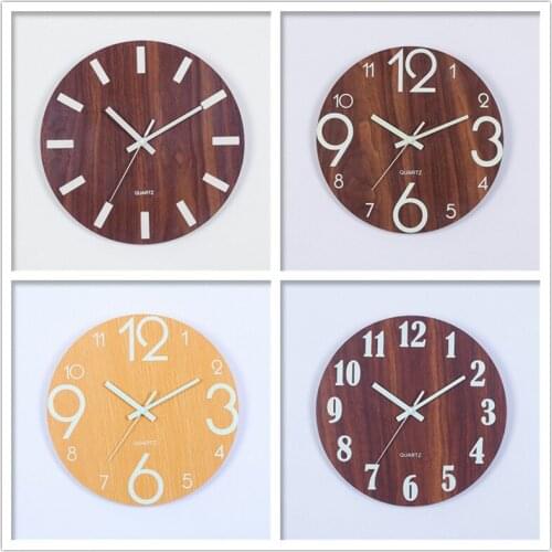 Luminous Mute Wood Grain Wall Clock Vintage Wooden Dial Quartz Minimalist Creative Hanging Clocks Bedroom Living Room Decoration