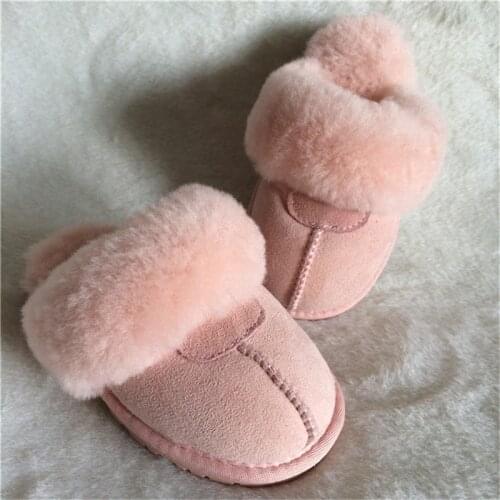 Boys Girls 2020 Natural Sheepskin Fur Slippers Child Winter Slippers Childern Warm Indoor Slippers Soft Wool Home Slippers