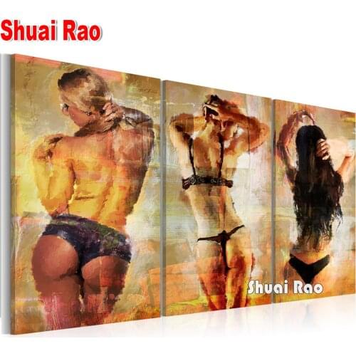 Three Sexy Woman background,Abstract triptych Diamond Painting Cross Stitch Full Square Round Diamond Embroidery Portrait 3pcs