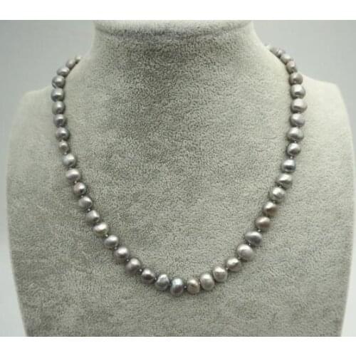 Unique Pearls Jewellery 8-9mm Gray Baroque Genuine Freshwater Pearl Necklace Charming Wedding Birthday Women Gift