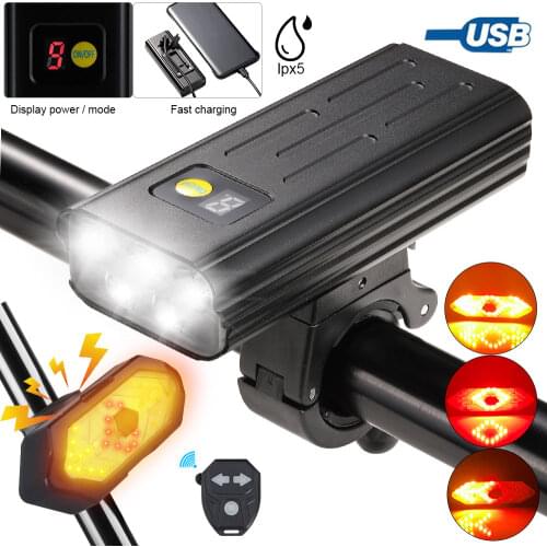 Waterproof USB Rechargeable Bike Light Built-in 5200 mAh Battery Bicycle Headlight 4 Light Modes Cycling Flashlight