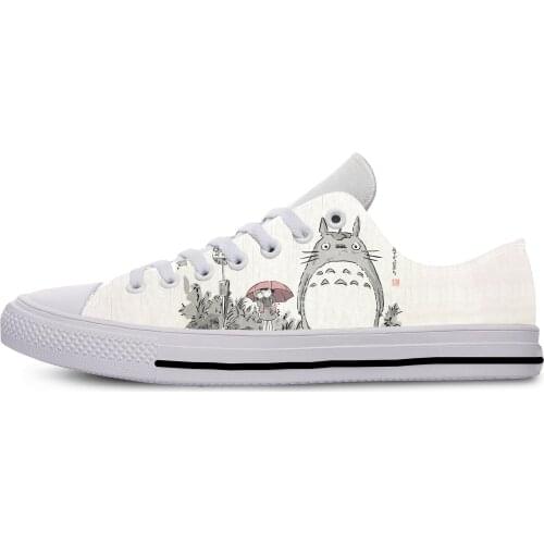 Japanese Anime Manga Cartoon Totoro Funny Fashion Casual Cloth Shoes Low Top Lightweight Breathable 3D Print Men Women Sneakers